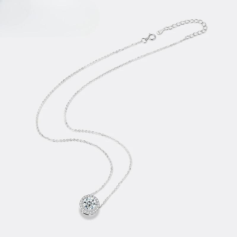 Moissanite Necklace for Women Pure Silver Round Laboratory Diamond Pendant Fashionable Wedding Jewelry