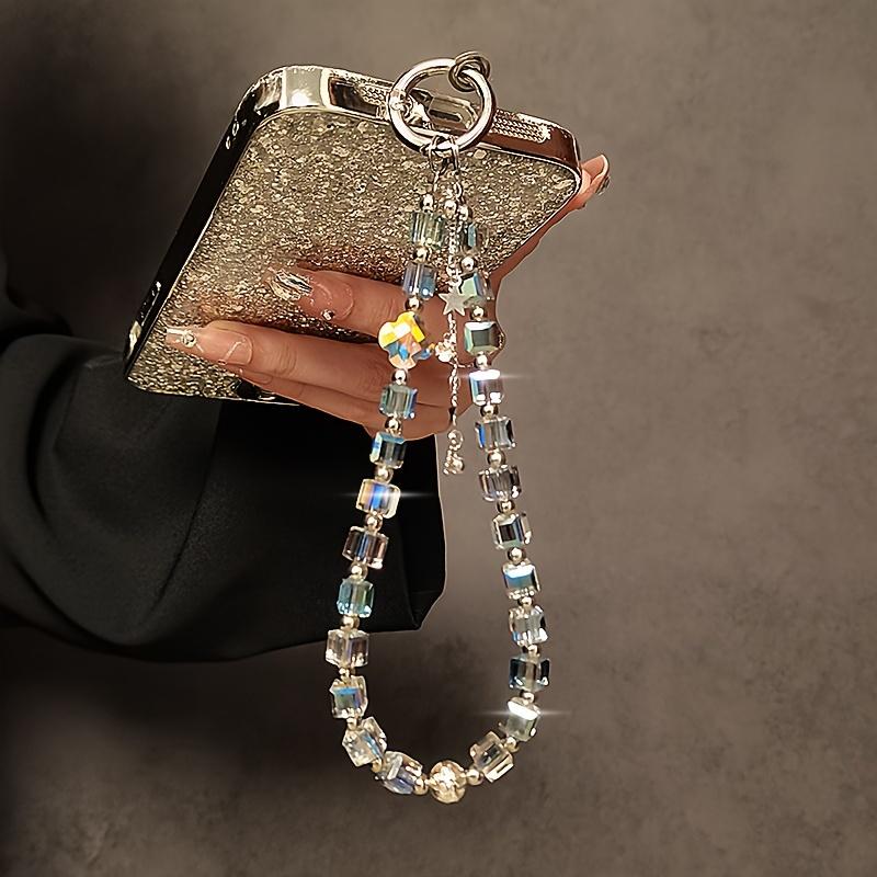 Luxury Crystal Bead Short Lanyard with Clip, Phone Case Keychain Bag Charm, High End Crystal Phone Strap Gift
