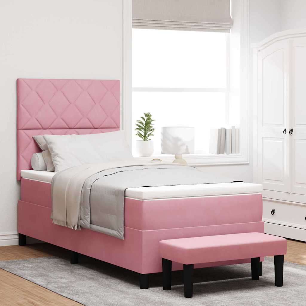 Box Spring Bed with Headboard Pink 190 x 90 cm Velvet