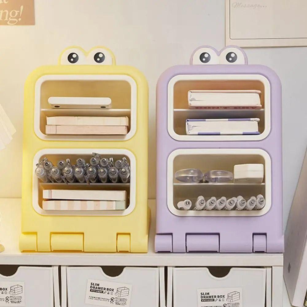 Large Capacity Desktop Slanting Organizer Cartoon Slanted Pen Holder Cosmetics Storage Box  Office