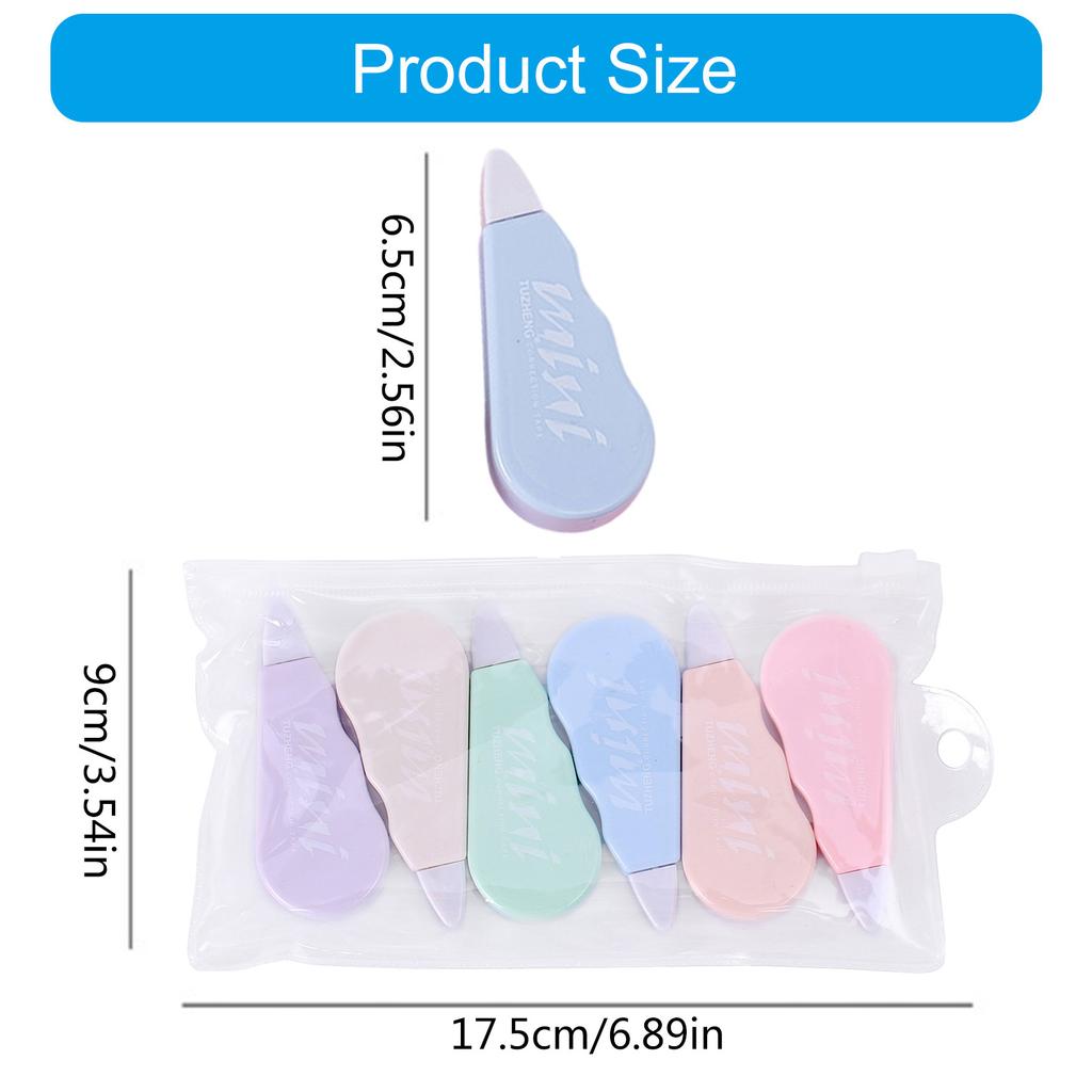 6Pcs Correction Tape Roller Quick Drying Refillable White Out Correction Tape Total 24m for Card Making Scrapbooking