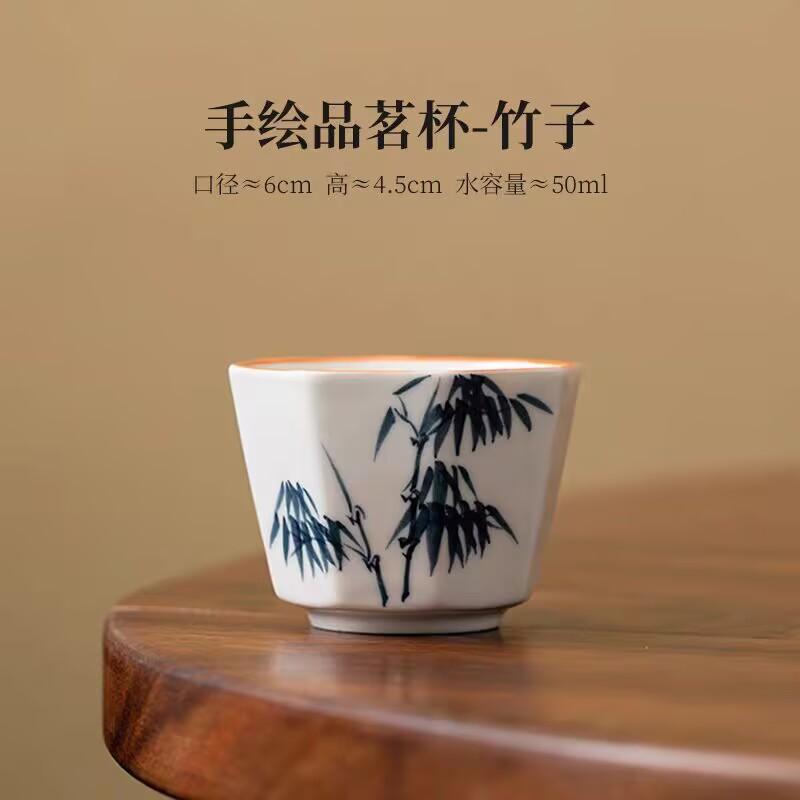 Hand-Painted White Porcelain Tea Cup Chinese Style Guochao Tea Cup Household Chinese Style Tea Cup Master Cup Personal Tea Cup