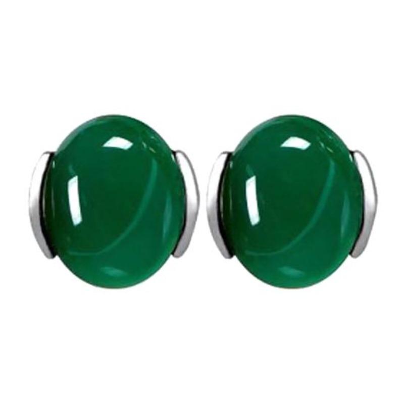 Женский натуральный зеленый агат с инкрустацией?Серьги-гвоздики Ювелирный подарок
