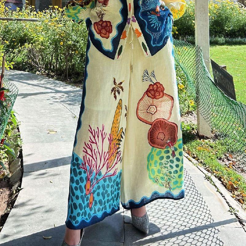 

2024 New Arrival European and American Fashion Cool Print Loose Casual Degrees Fake Two-Piece Suit 2507 pants XL