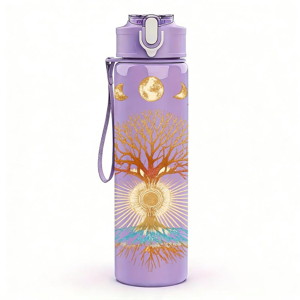 1PC Glowing Tree Of Life Print 750ml Color Plastic Sports Water Bottle Leakproof Flip Straw Lid Suitable for Sports Office Home Use