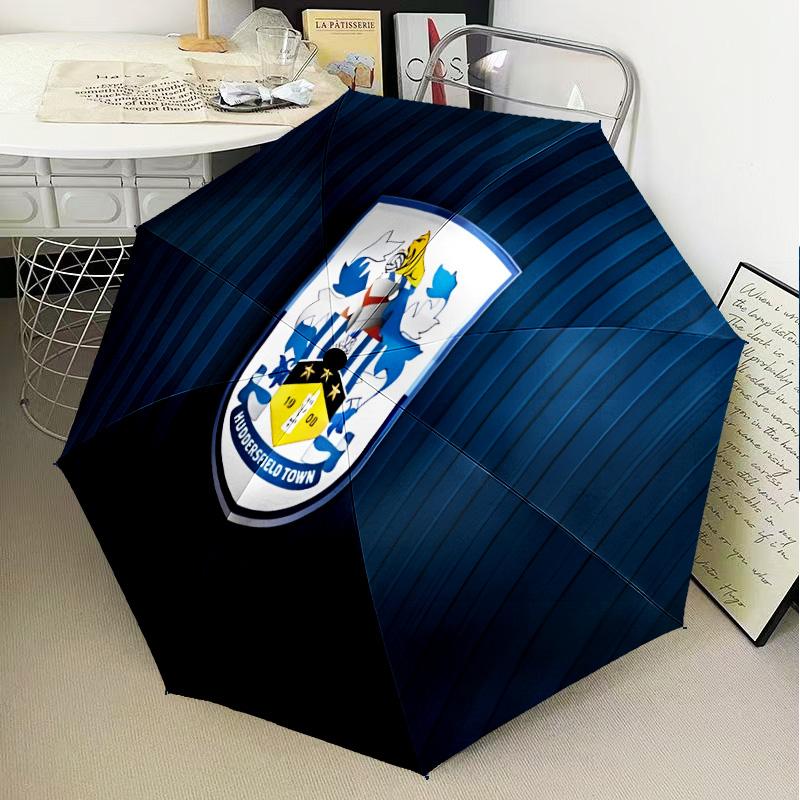 Huddersfield Football Crest Automatic Folding Umbrella - 8-Rib Travel Umbrella with Auto Open/Close & Portable Gifts for Holidays or Birthdays