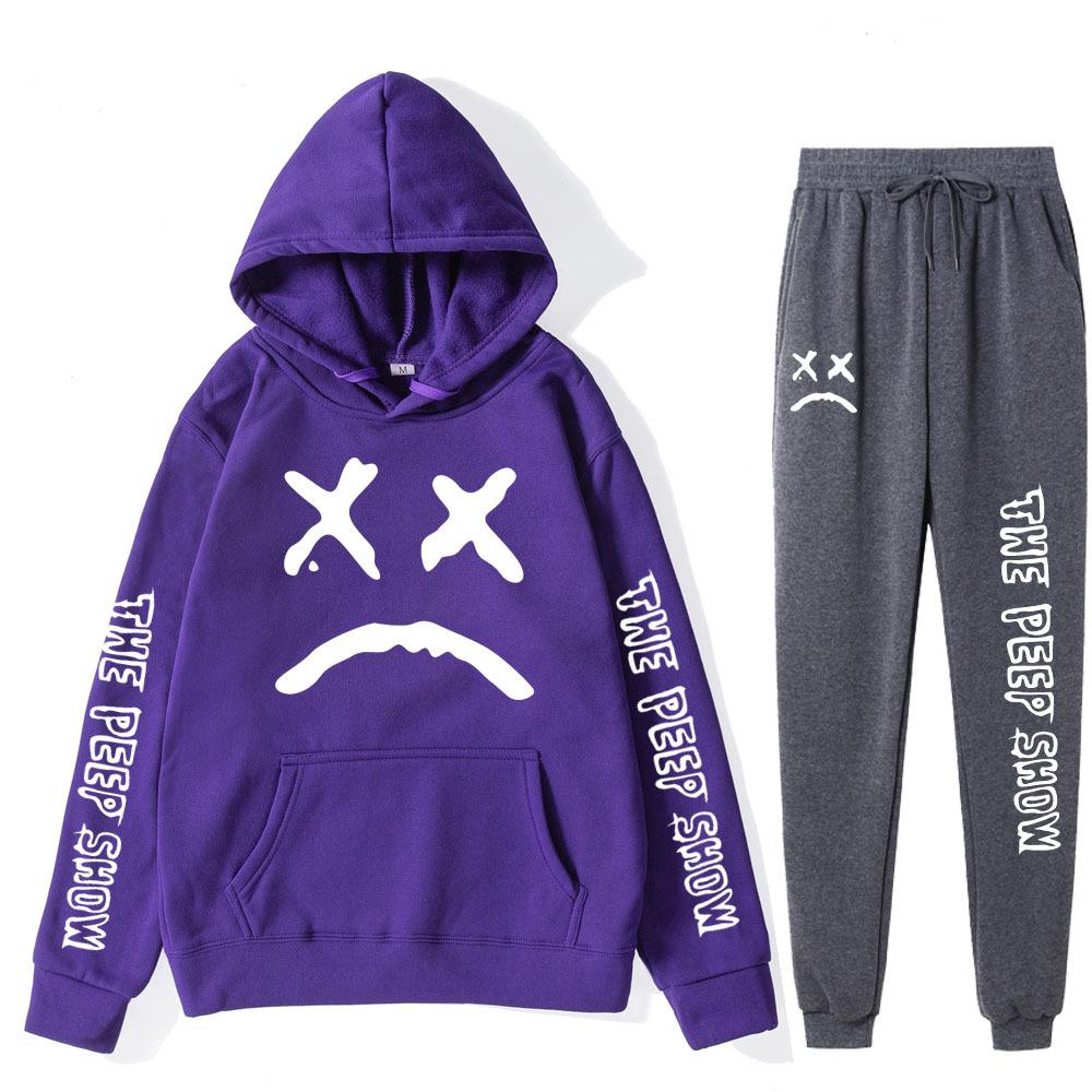 

Autumn Winter Lil Peep The Peep Show Graphic Printed Hoodies Sweatpants Set Fashionable Casual Warm Sports Long Sleeved Pants Men s Sport Wear M