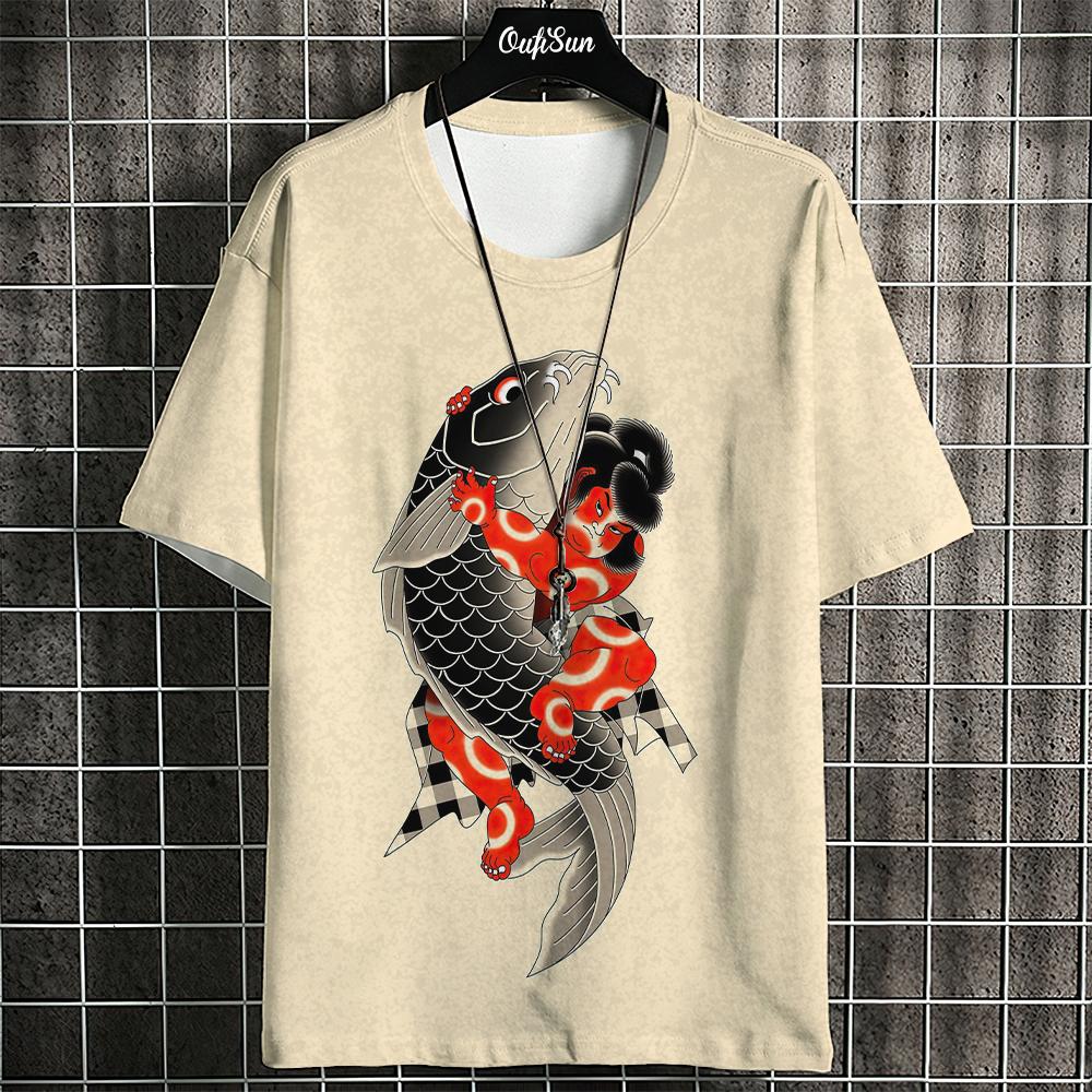 Lässiges Herren-T-Shirt mit Anime-Fisch-Grafik-T-Shirts für Männer, übergroße T-Shirts, kurzärmelige Oberteile, Harajuku, Streetwear, Herrenbekleidung, XL