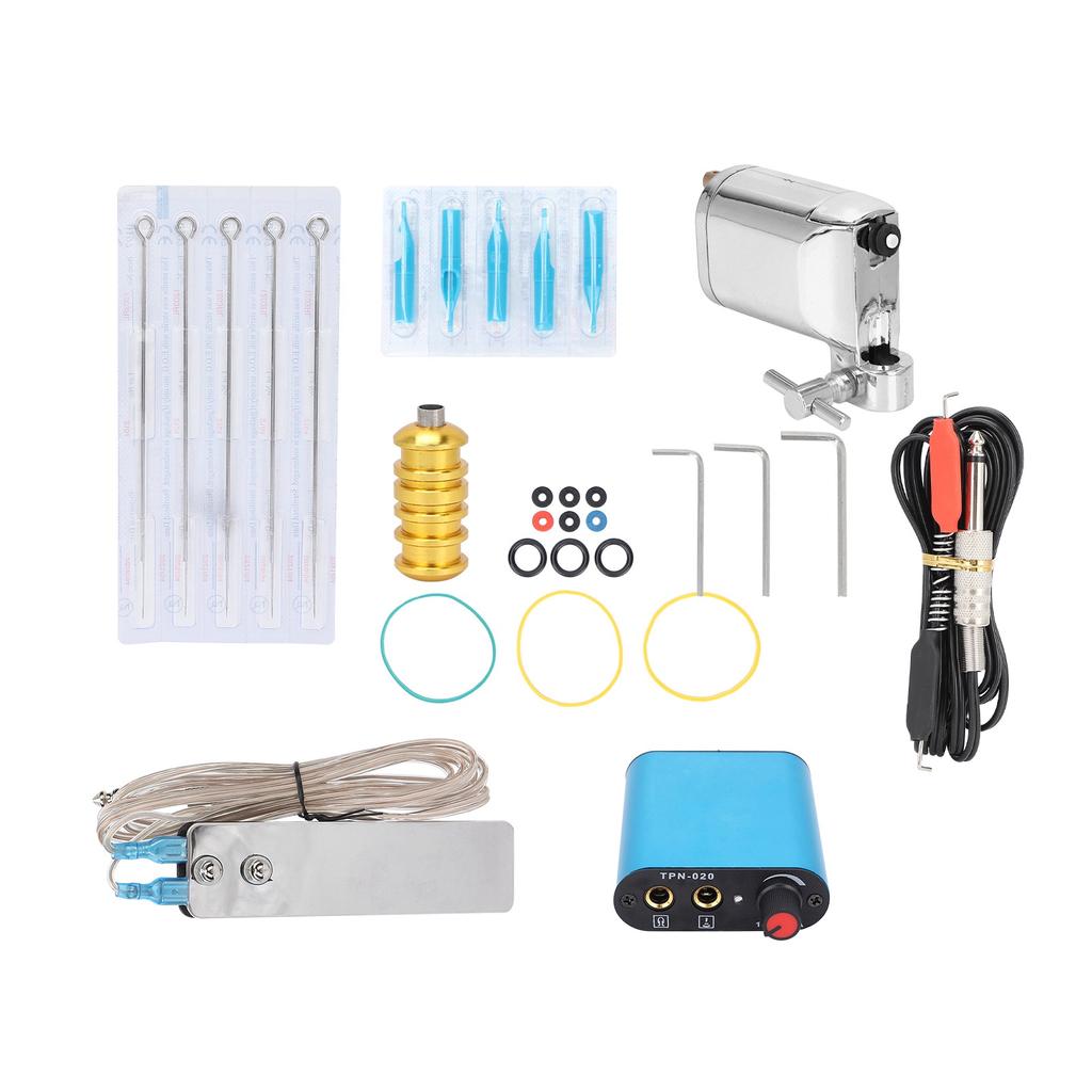 Tattoo Kit Liner Tattoo Motor Gun Kits Tattoo Machine Accessories for Beginners 90‑265V SilverEU