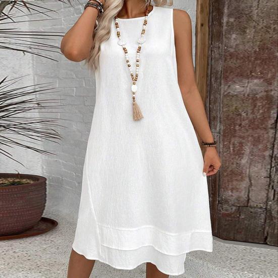 Women's Summer Dress Casual Sleeveless Crew Neck Midi Dress Holiday Travel Shift Sundress
