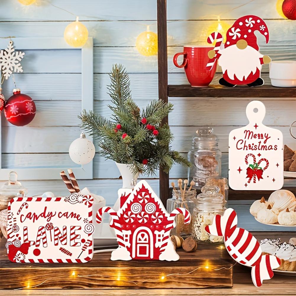 11pcs Santa Tiered Tray Decor Wooden Signs Festival Party Desktop Centerpieces Decor Home Decoration