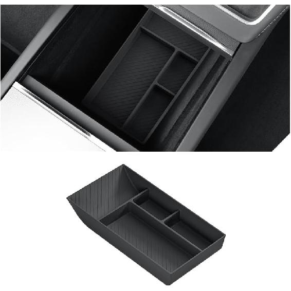 

LUCKEASY Center Console Lower Storage Box for Tesla Model Y Juniper 2026 2025 Silicone Bottom Storage Tray Washable Removable Black Lower Storage Box