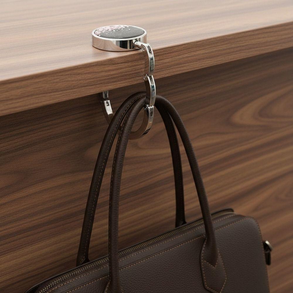 2PCS Starry Sky Pattern Classroom Desk Schoolbag Hanger Folding Stainless Steel Table Handbag Hanger Round Non-slip Back