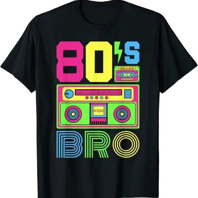 Camiseta de los 80, moda de los 80, atuendo de fiesta con temática de los 80, remeras retro, reminiscencia de los ochenta, entrenamiento, ocio, camisetas de manga corta