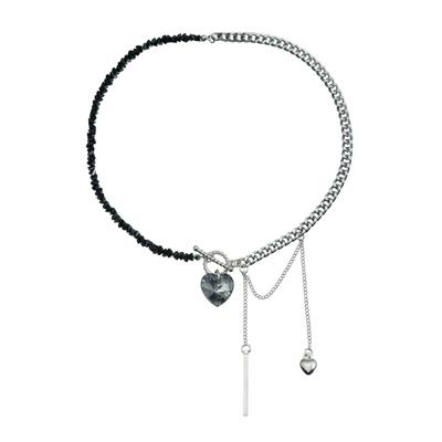 Lightweight Comfortable Alloy Heart Shaped Necklace Mirrored Glass Crystal Beads Clavicle Chain For Daily Wear
