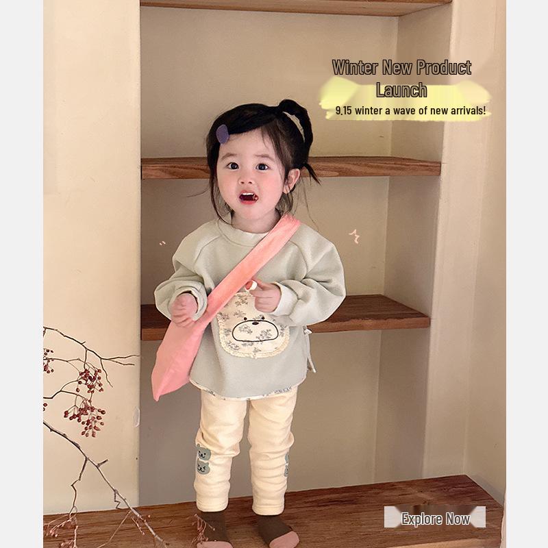 Korean Baby Girls' Fleece-Lined Jeans (0-5 Years) - Trendy Winter Pants AK518