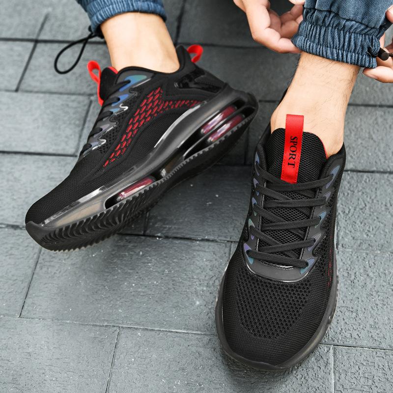 2025 Men's Shoes Trendy Dad Shoes Handsome Korean Version Large Size Fly-woven Sports Shoes Fashionable Double Air Cushion Net Running Shoes
