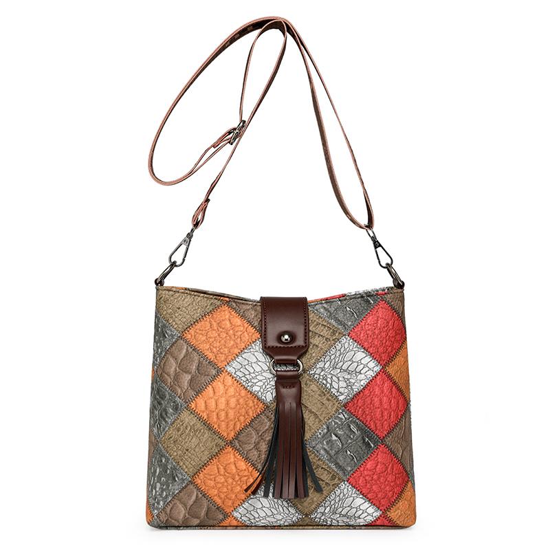 Women's Contrast Color Crossbody Bag Large Capacity Bucket Bag Mother Bag