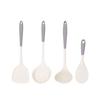 Gray & White Silicone Cooking Utensil Set: Spatula, Wok Spatula, Soup Ladle, Rice Spoon, Skimmer - Heat Resistant.