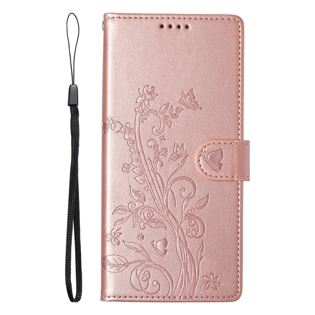 For Samsung Galaxy A56 5G Wallet Case Butterfly Floral Imprint PU Leather Phone Cover with Wrist Strap