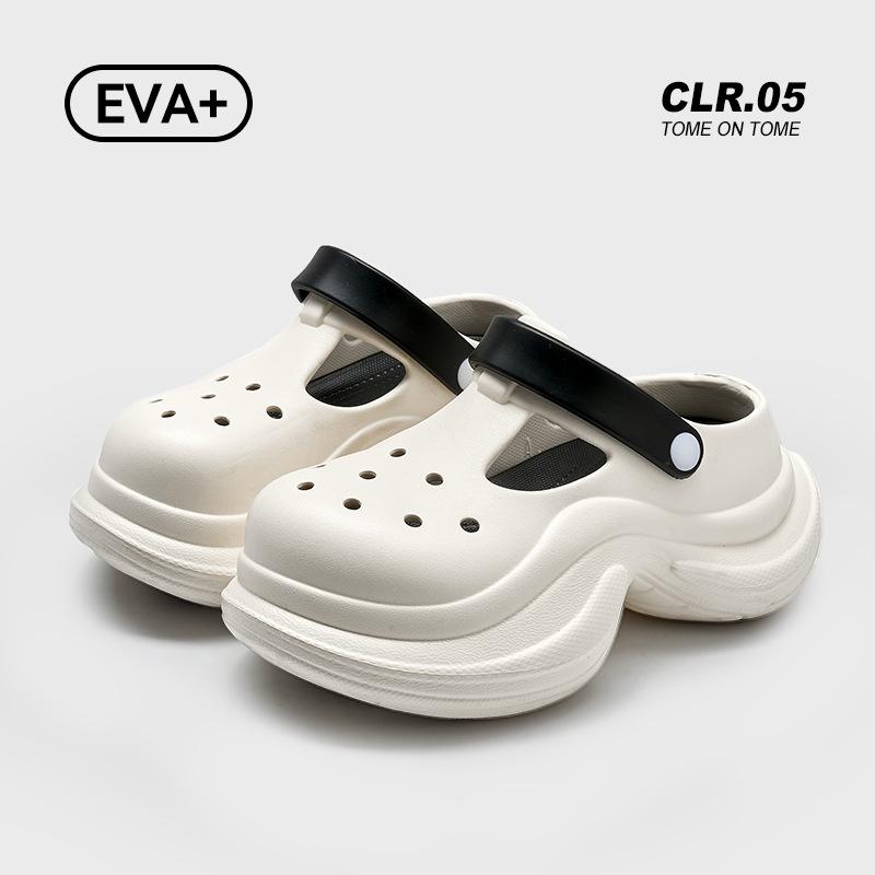 Small Yellow Flower Pearl Hole Shoes Women's Summer New Breathable Comfortable Heightening Thick-soled Outer Bag Head Slippers
