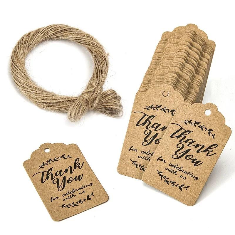 Thank You Hang Tag DIY Handmade Thank You Hang Tag Holiday Gift Hanging Card Label Party Wedding Decoration 100 Pcs/pack