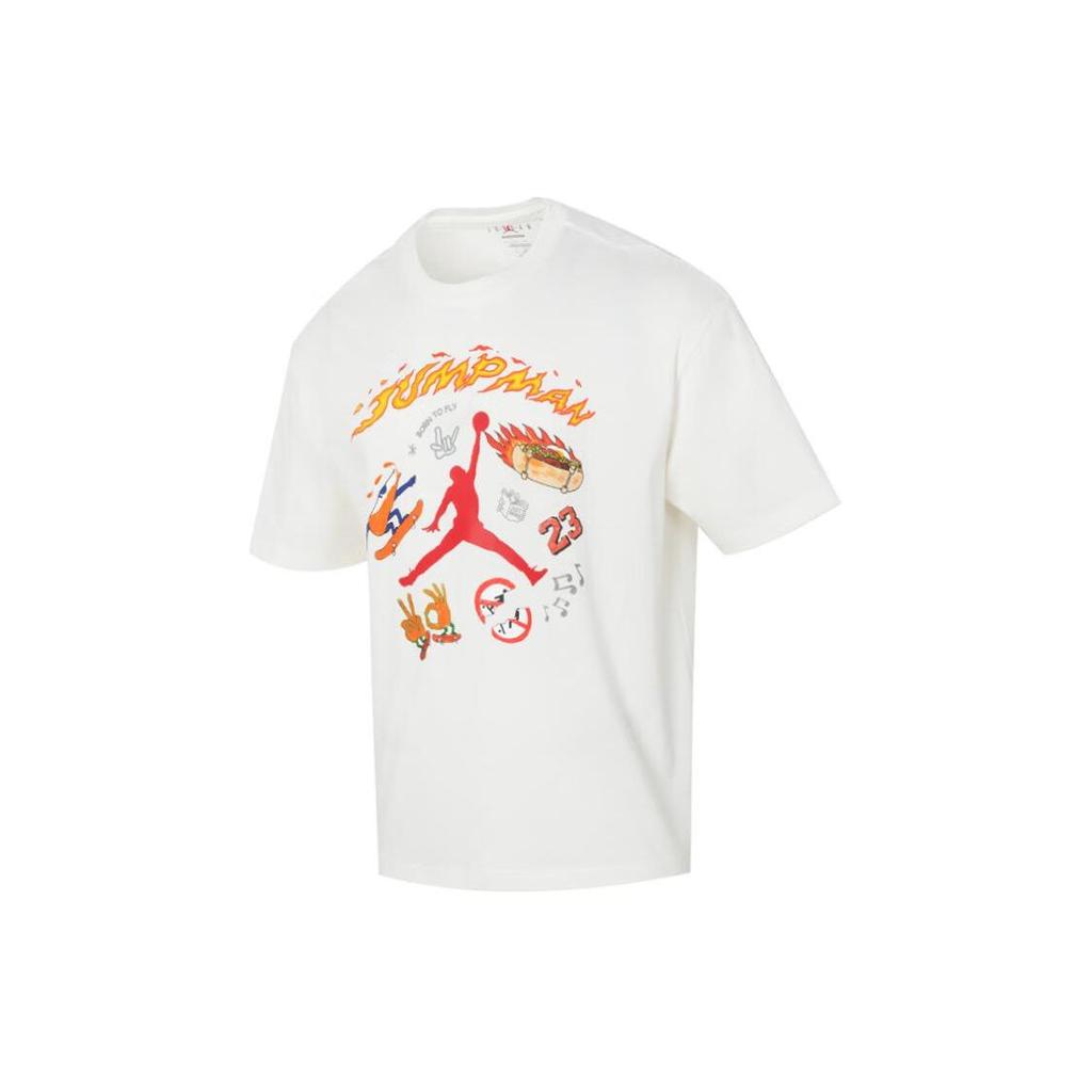 Jordan Bedrucktes Lauf-Fitness-Basketball-Training Atmungsaktiv Bequem Rundhals Kurzarm SS24 Überschnittene Schulter T-Shirt Herren Tops Weiß HJ3965-133
