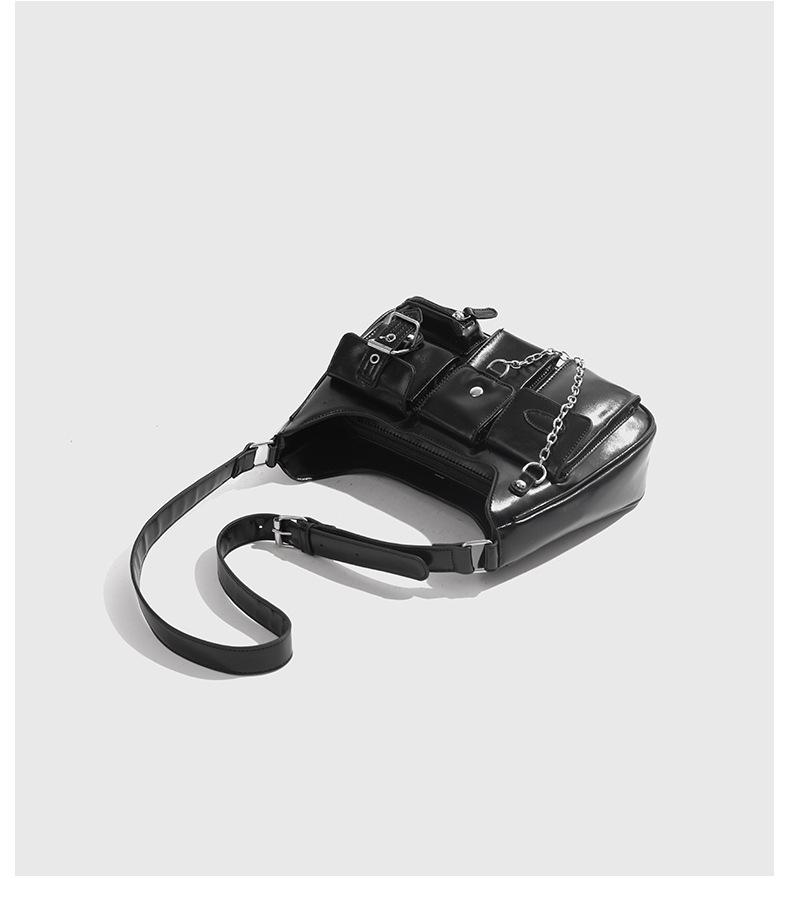 Niche Vintage Hong Kong-Style Patent Leather Motorcycle Shoulder Bag for Millennial Hot Girls