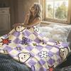 Lavender Check Kawaii Flannel Blanket Warm Soft Halloween Christmas Decorative Couch Warm Cozy All-Season Gift