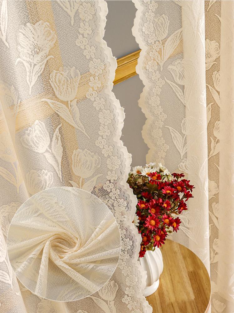 1 st Elegant Blommig Spetsgardin - Halvskir Vit Mesh, Ljusfiltrerande & Luftig Design för Uteplats, Barnrum, Vardagsrumsinredning
