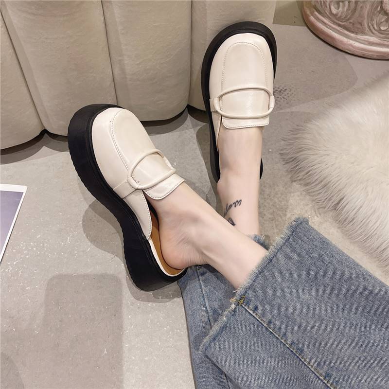 Slippers women's new French bag head in the summer of 2024, wearing thick-soled muffin bottom half-drag round head versatile single shoes women