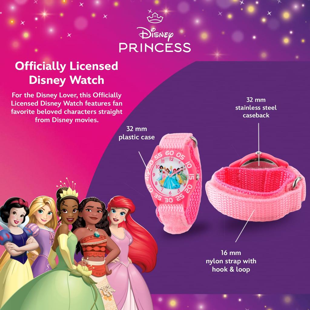 Disney W001990 Princess Time Teacher Watch with Pink Nylon Band Kids'