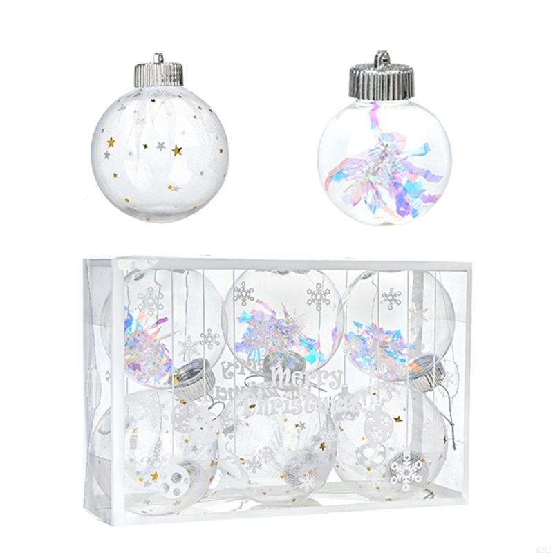 62KD 6Pcs Meshes Ribbon Christmas Balls Christmas Hanging Round Balls Pendants for Holidays Home Adornment