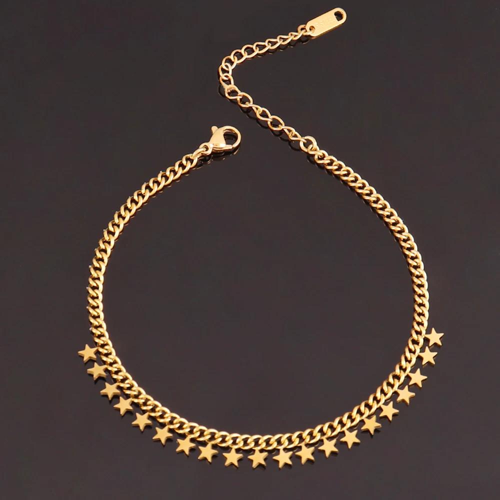 

Stainless Steel Fashion Heart Chain Anklet For Women Round Star Tassel Pendant Ankle Bracelet On Leg Foot Summer Beach Jewelry