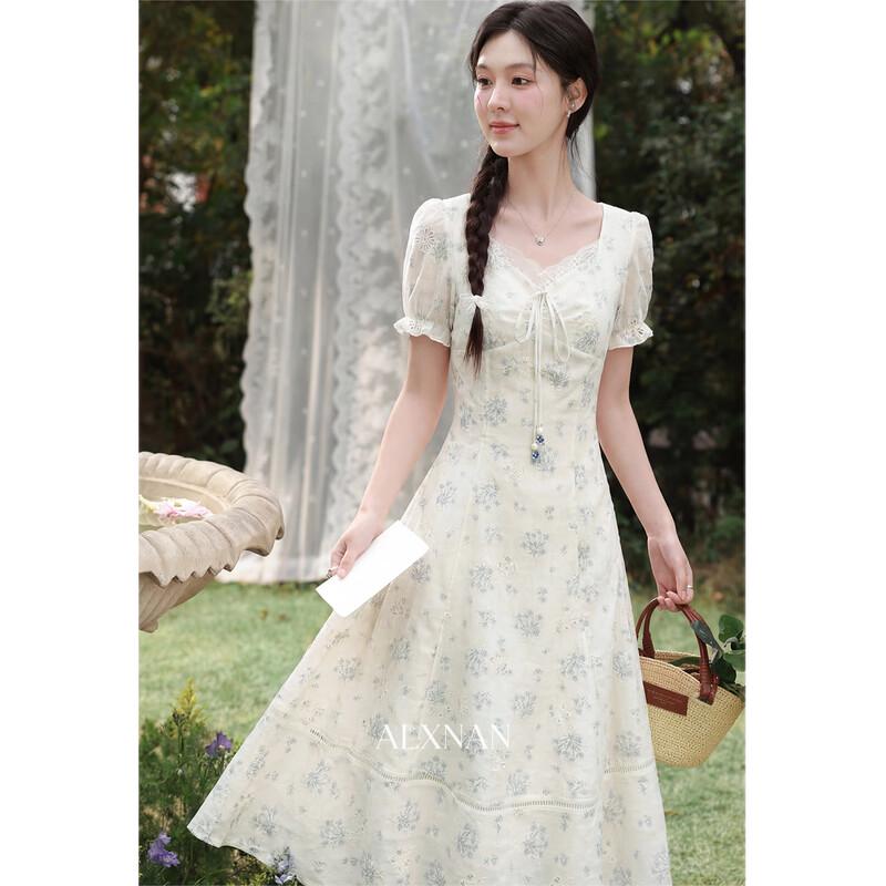 Luxiangnan Sweet Floral French Style Short Sleeve Dress