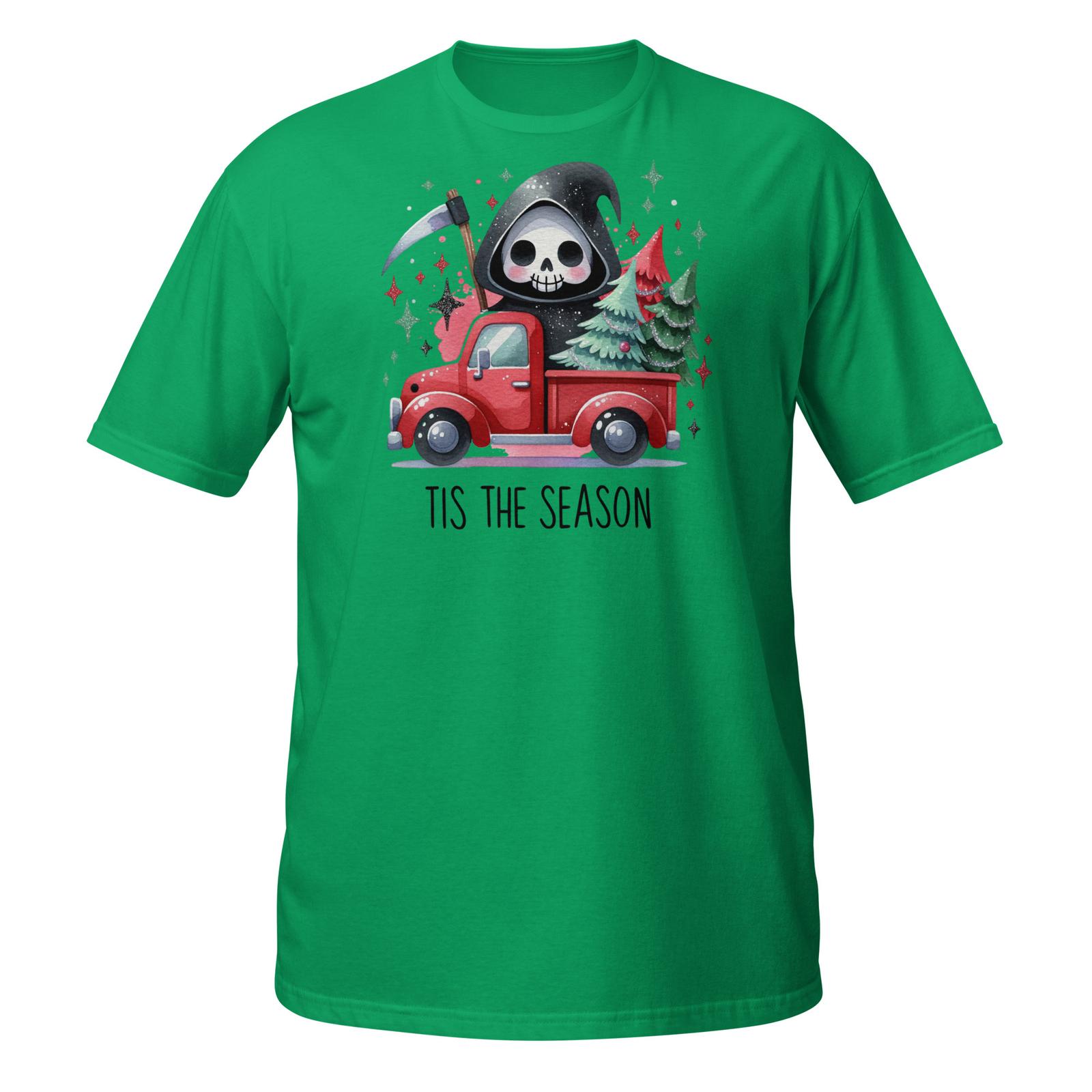 Funny Grim Reaper Christmas T-Shirt | Tis The Season Red Truck Holiday Tee S