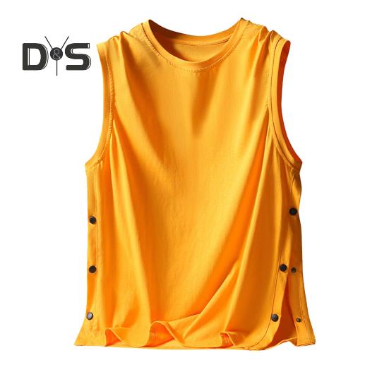 Men Vest Sleeveless Round Neck Loose Fit Tank Tops with Side Buckles Closure Solid Color Casual Tops Summer Wear