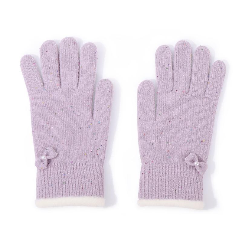 Winter Adult Gloves Women's Color Dot Bow Dew Finger Riding Gloves Women's Outdoor Double Layer Thickened Warm Gloves Men's