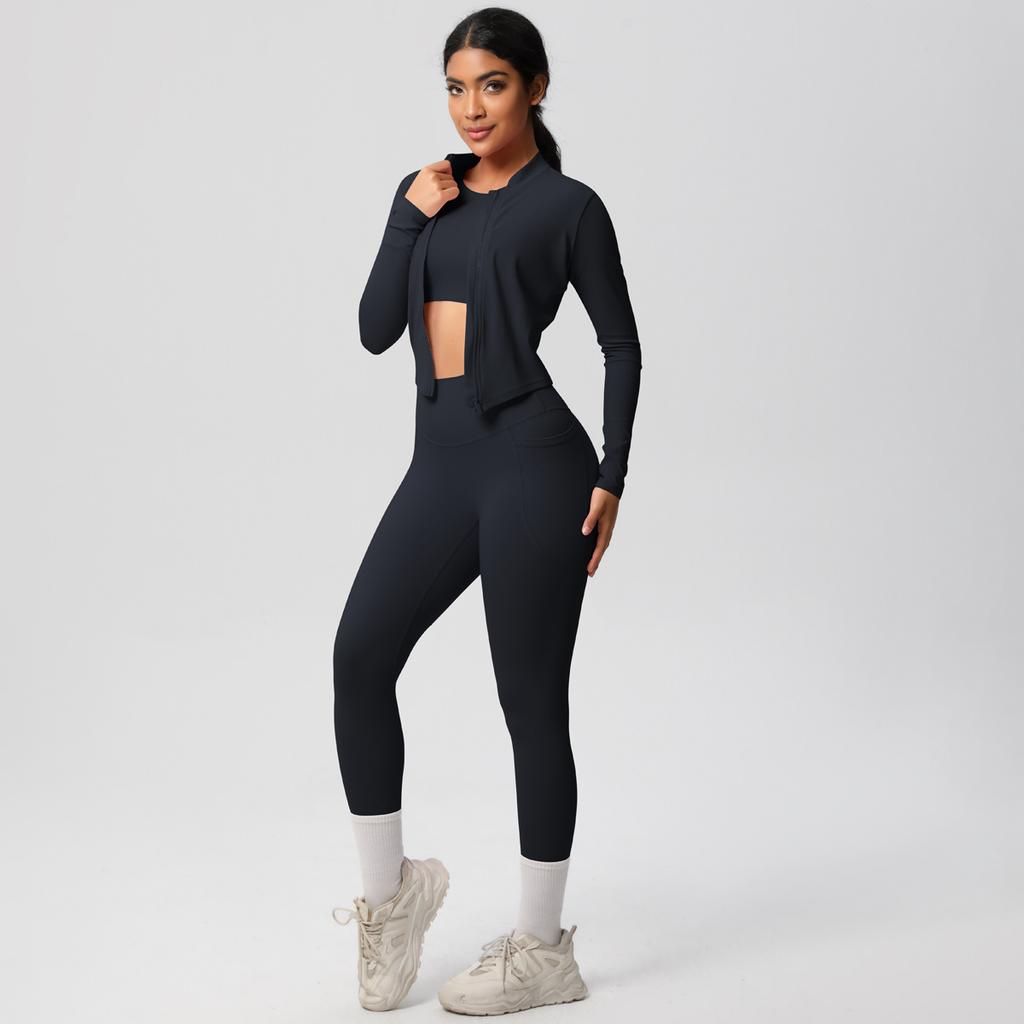 High Waisted, Hip Lifting, Tight Fitting, Quick Drying Yoga Suit Set, Cloud Inspired Running And Fitness Sportswear Three Piece Set For Women