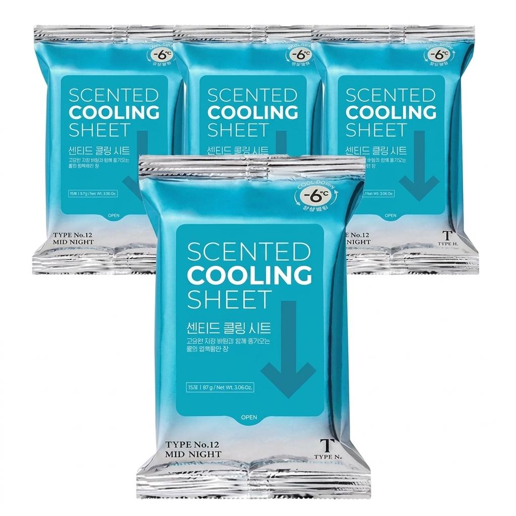[TYPE No.] Official Scented Cooling Body Sheet (15 Wipes * 4ea) - [K-BEAUTY] Niche Perfume Deodorant & Instant Sweat Remover No12 Midnight