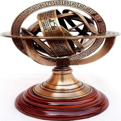 Armillarsphären-Astrolabium aus Messing auf Holzsockel Maritime Nautik, Sammlerstück