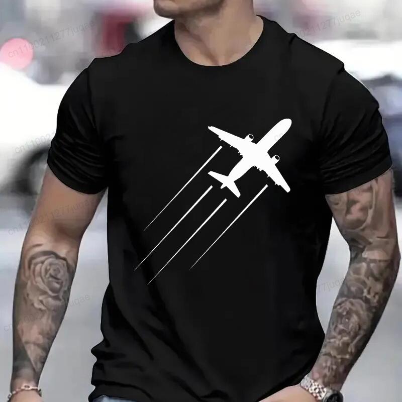 Men's Summer T-Shirts Fashionable Casual Sports Loose Airplane Pattern 3D Printed Tee Neck Short Sleeved Top