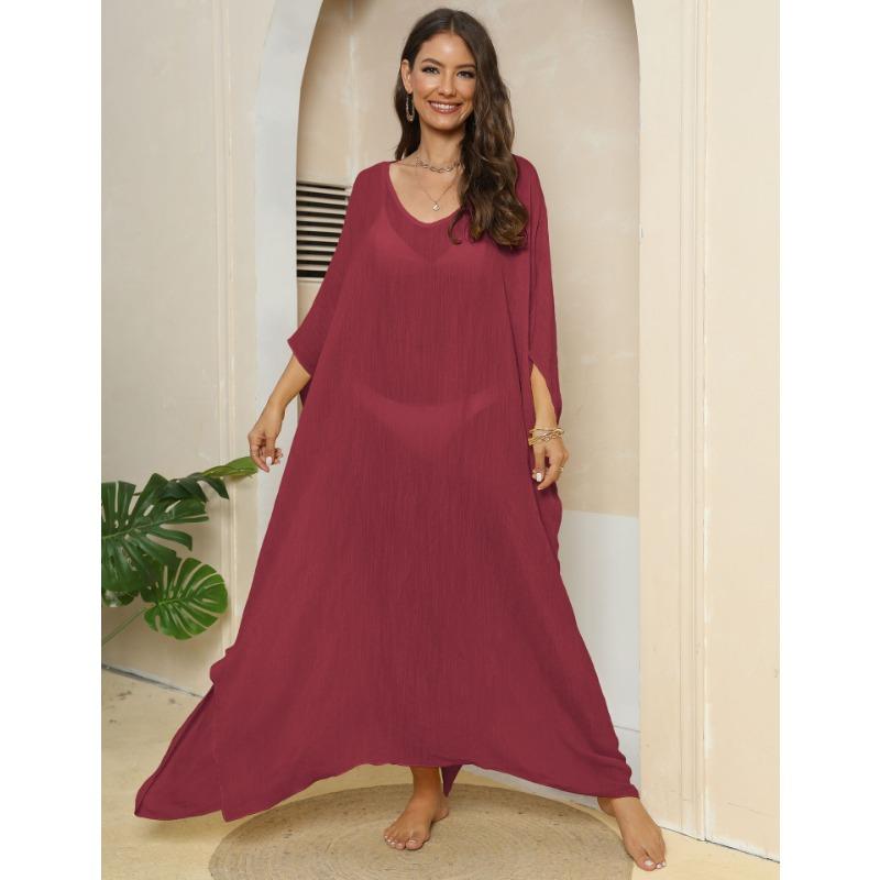 

Женское платье Женское однотонное свободное платье-рубашка для пляжного отдыха с разрезом в пол Платья M