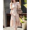 DeMana V-Neck A-Line Pleated Short Sleeve Dress