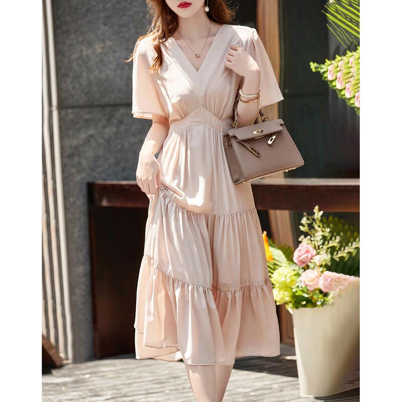 DeMana V-Neck A-Line Pleated Short Sleeve Dress