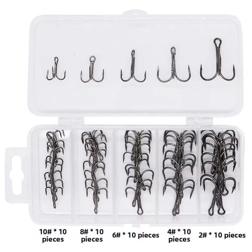 50Pcs/Box Barbed Treble Fishing Hook Iron Three Claw Fishhook Triple Fishing Hook  Fishing Tool