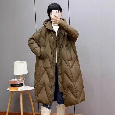 New Commuter Literary Loose Thickened Down Cotton Clothes Women's Retro Knee Long Large Size Hooded Cotton Clothes 0kg