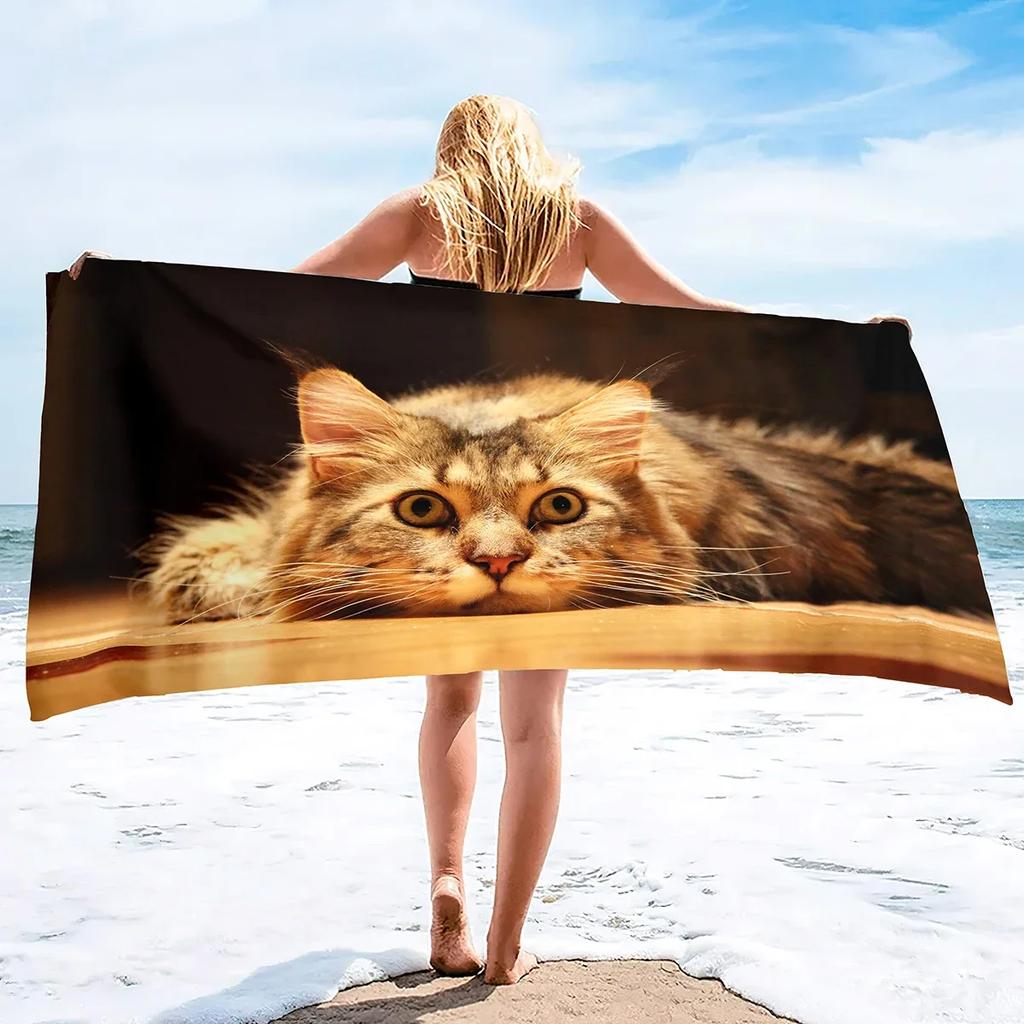 Cat Print Microfiber Lightweight Beach Towel, Soft Beach Blanket Fast Dry Super Absorbent Beach Towels for Adults and Kids