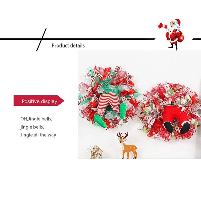 2024 New Years Elf Legs Figure Christmas Tree Decor for Wall Garland 40cm Christmas Wreaths with Plush Elf Legs Xmas Door Wreath