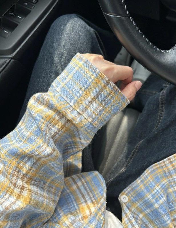 Women's Hong Kong Retro Plaid Loose Long-Sleeve Shirt for Spring/Autumn